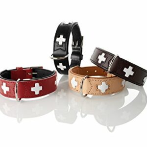HUNTER SWISS Hundehalsband, Leder, hochwertig, schweizer Kreuz, Rot (rot/schwarz), 55 – Bild 3