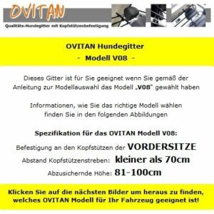 OVITAN Hundegitter fürs Auto 8 Streben universal zur Befestigung an den Kopfstützen der Vordersitze - für alle Automarken geeignet - Modell: V08 – Bild 3
