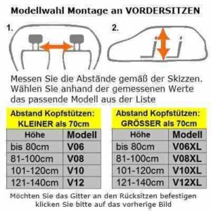 OVITAN Hundegitter fürs Auto 8 Streben universal zur Befestigung an den Kopfstützen der Vordersitze - für alle Automarken geeignet - Modell: V08 – Bild 5